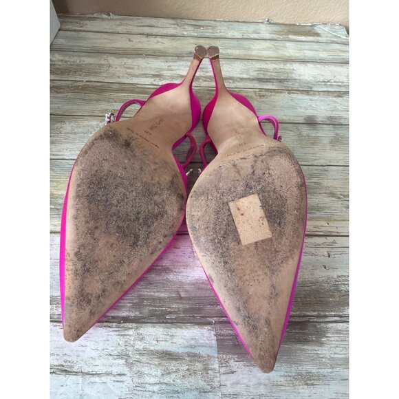 Manolo Blahnik Lurum Pink Satin Crystal 90mm Mule Heels EU 40 w/Box Dust Bag COA - Picture 9 of 16